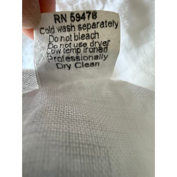 Terzo Millenio White 100% Linen Blouse Size S Crochet Trim Made in Italy Top - Picture 8 of 8